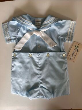 Armandina for C.I. Castro Light Blue Baby Sailor Top with White Trim 18 mo